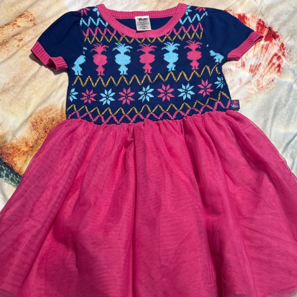 Trolls Pink and Navy Patterned Dress